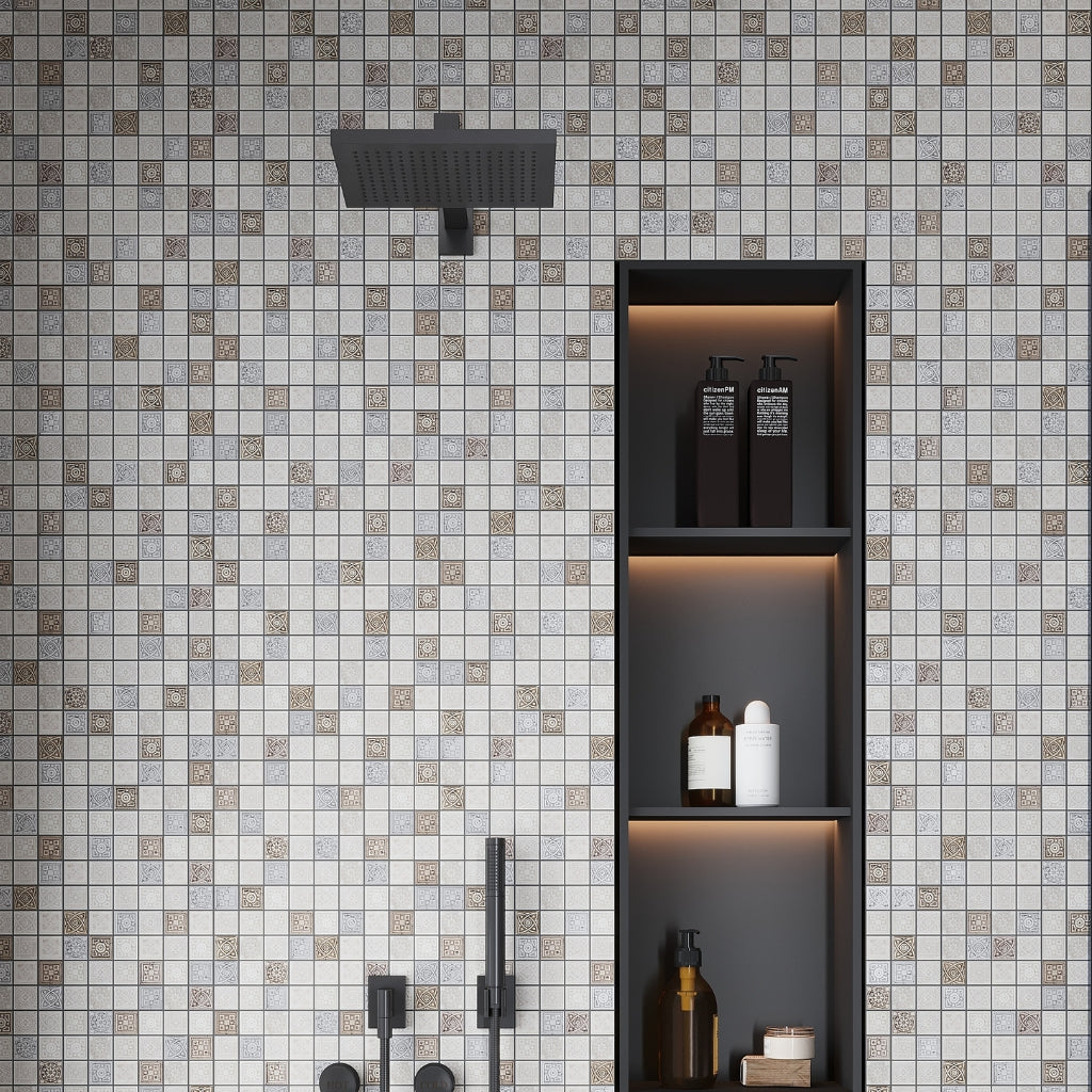 Cream Soft Earthy 12x12 Foiled Texture Square Stone Mosaic Tile (5 pack, 5 sq ft/case)