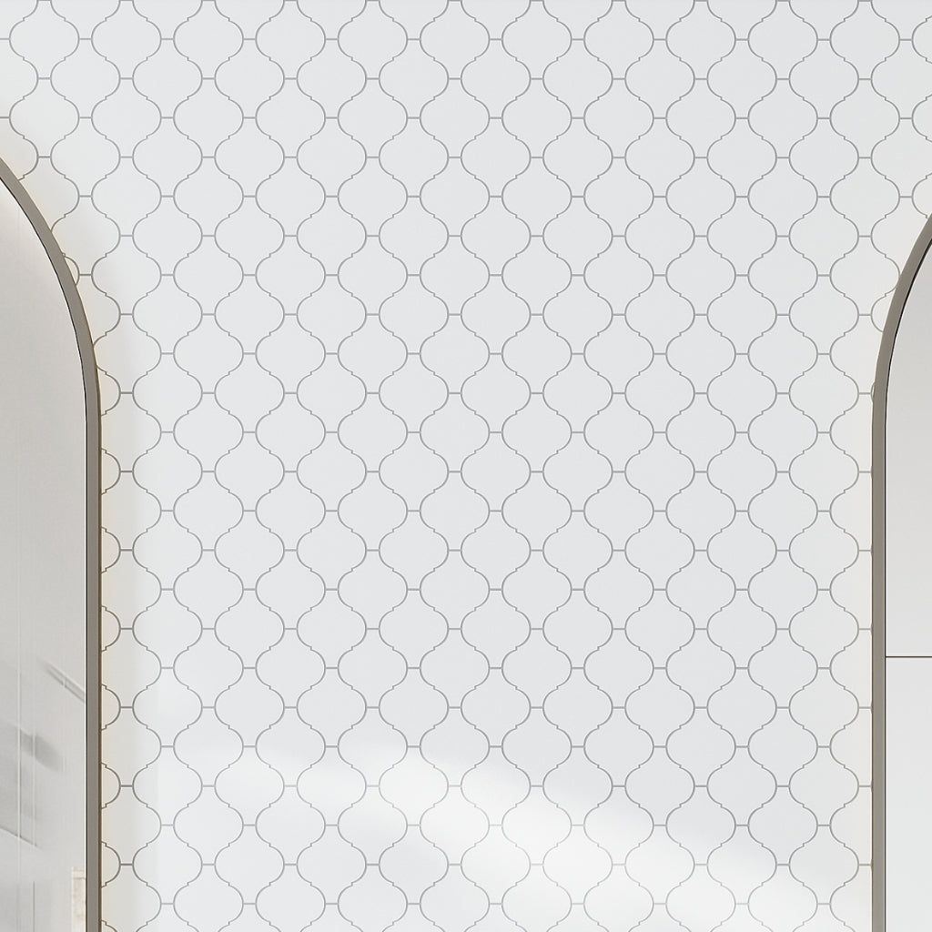 Snow White 10x11 Polished Arabesque Thassos Marble Mosaic Tile (5 pack, 3.75 sq ft/case)