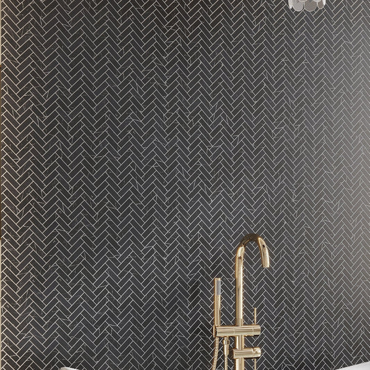 Black with White Vein 11x13 Polished Herringbone Glass Recycled Glass Mosaic Tile (10 pack, 9.63 sq ft/case)