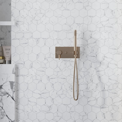 White with Gray Vein 10x12 Polished Hexagon Glass Recycled Glass Mosaic Tile (10 pack, 8.29 sq ft/case)