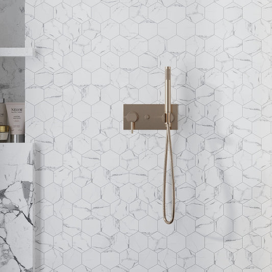 White with Gray Vein 10x12 Polished Hexagon Glass Recycled Glass Mosaic Tile (10 pack, 8.29 sq ft/case)