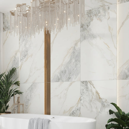 Soft White with Light Gray 24x48 Matte Porcelain Large Format Tile (2 pack, 15.5 sq ft/case)