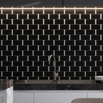 Eastern Black Thassos White 12x13 Polished Brick Marble Mosaic Tile (5 pack, 5.28 sq ft/case)