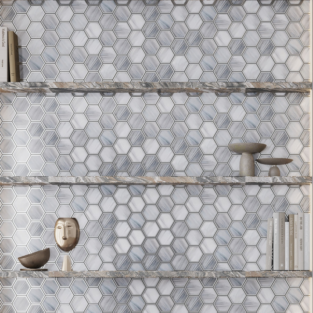 Silver Stormy Gray 9x10 Matte Hexagon Glass Mosaic Tile (5 pack, 3.28 sq ft/case)