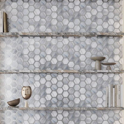 Silver Stormy Gray 9x10 Matte Hexagon Glass Mosaic Tile (5 pack, 3.28 sq ft/case)
