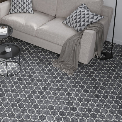 Charcoal Gray Black 12x13 Honed Star Round Terrazzo Dolomite Marble Mosaic Tile (5 pack, 5.46 sq ft/case)