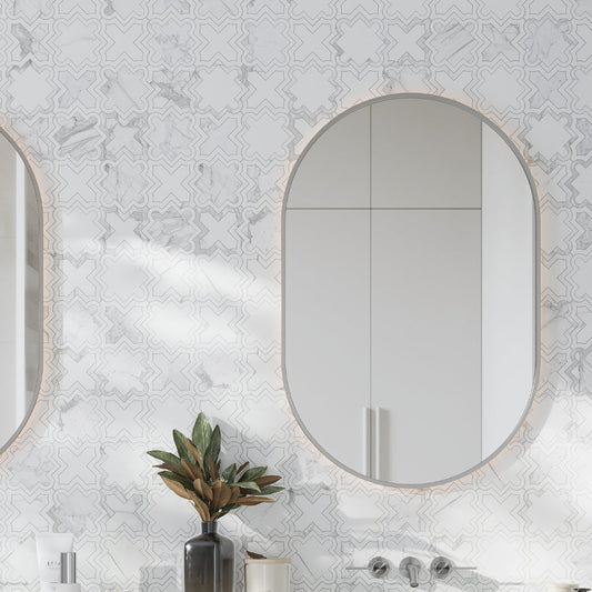 Warm White 10x10 Honed Star and Cross Dolomite Calacatta Marble Mosaic Tile (5 pack, 3.54 sq ft/case)
