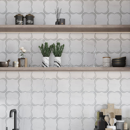 White Gray 11x11 Polished Floral Star Dolomite Glass Marble Mosaic Tile (5 pack, 4.28 sq ft/case)
