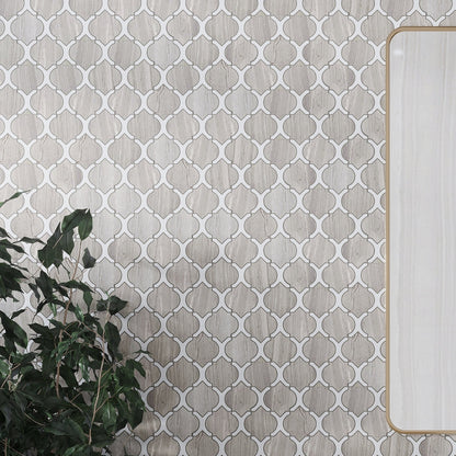 Thassos White, Wooden Grey 10x11 Polished Arabesque Marble Mosaic Tile (5 pack, 4 sq ft/case)