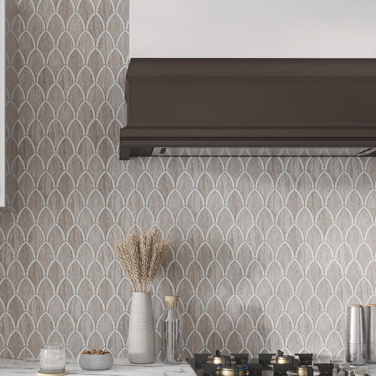 Wooden Grey, Bianco Carrara 9x10 Polished Fan Fish Scale Marble Mosaic Tile (5 pack, 3 sq ft/case)