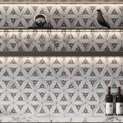 White Gray 9x10 Polished Honed Kaleidoscopic Calacatta Gold, Glacier Terrazzo Marble Mosaic Tile (5 pack, 3.14 sq ft/case)