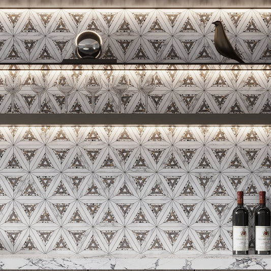 White Gray 9x10 Polished Honed Kaleidoscopic Calacatta Gold, Glacier Terrazzo Marble Mosaic Tile (5 pack, 3.14 sq ft/case)