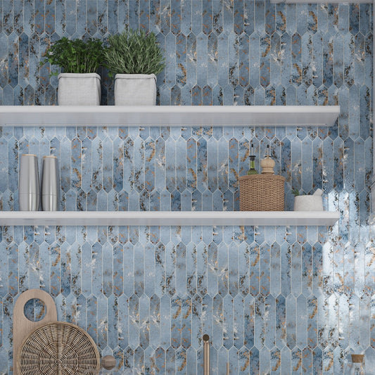 Blue 2x10 Glossy Picket Ceramic Tile (23 pack, 2.37 sq ft/case)