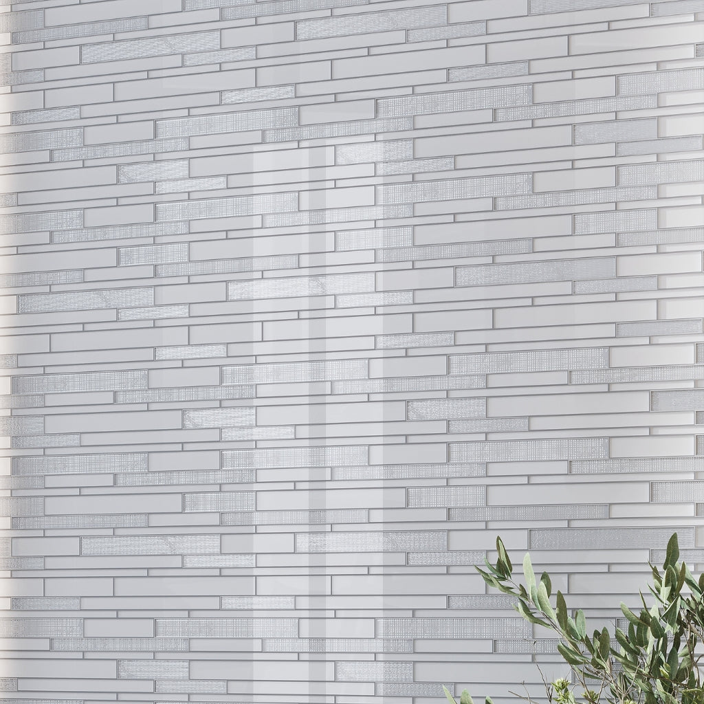 White 12x12 Glossy Matte Sticks Glass Mosaic Tile (5 pack, 5 sq ft/case)