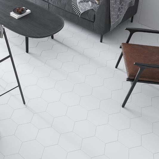 Snow White 10x10 Honed Hexagon Thassos Marble Tile (5 pack, 2.95 sq ft/case)