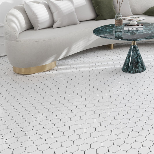 Snow White 10x12 Polished Hexagon Thassos Marble Mosaic Tile (5 pack, 4.46 sq ft/case)