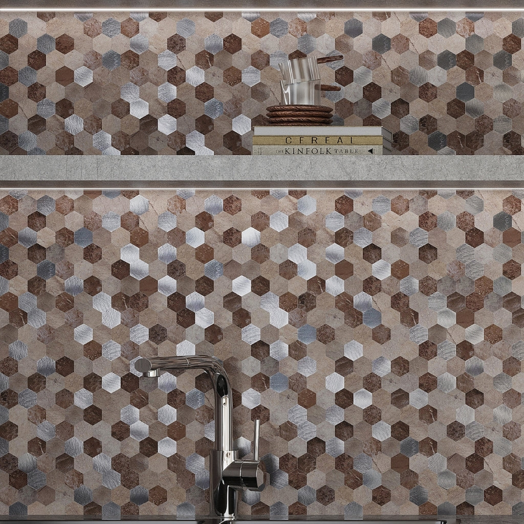 Beige 11x11 Honed Hexagon PVC Peel & Stick Tile (10 pack, 8.79 sq ft/case)