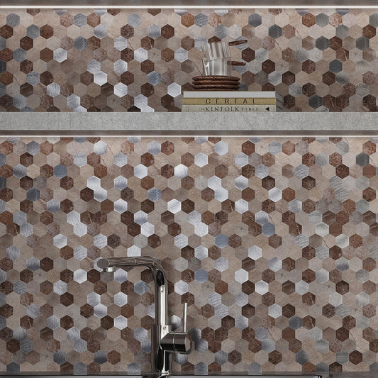 Beige 11x11 Honed Hexagon PVC Peel & Stick Tile (10 pack, 8.79 sq ft/case)