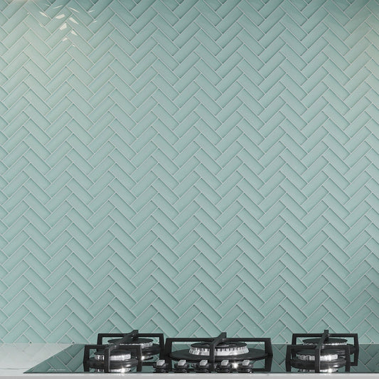 Blizzard Blue 11x13 Glossy Herringbone Glass Mosaic Tile (5 pack, 4.8125 sq ft/case)