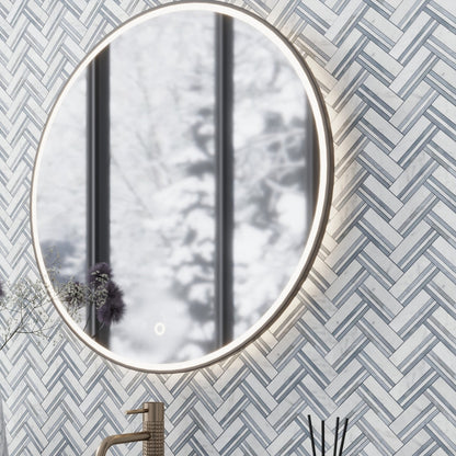 Eastern White and Blue 11x12 Polished Herringbone Marble Mosaic Tile (5 pack, 4.71 sq ft/case)