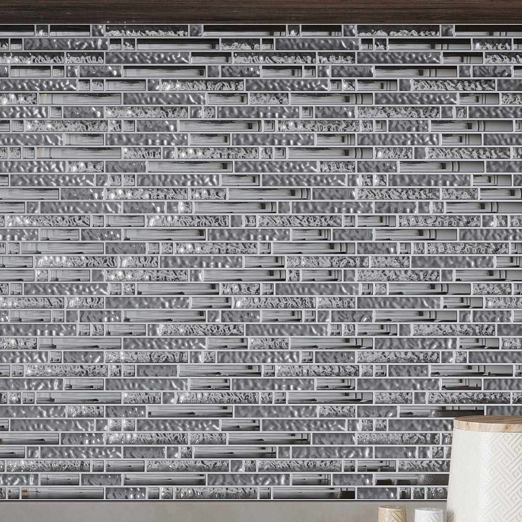 Silver 12x12 Glossy Matte Linear Glass Mosaic Tile (5 pack, 4.79 sq ft/case)