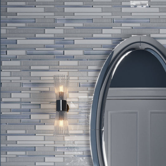 White Blue 12x12 Glossy Matte Sticks Glass Mosaic Tile (5 pack, 5 sq ft/case)