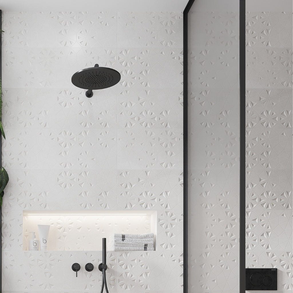 White 12x36 Matte Floral Ceramic Large Format Tile (4 pack, 11.63 sq ft/case)