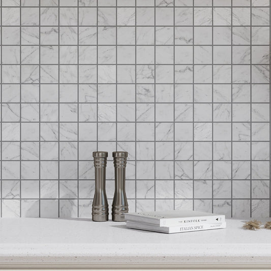 White 12x12 Honed Square Bianco Carrara Marble Mosaic Tile (5 pack, 5 sq ft/case)