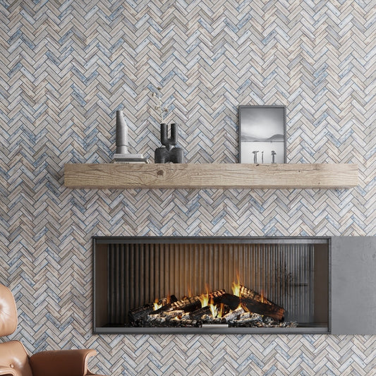 Beige 11x13 Matte Herringbone Recycled Glass Mosaic Tile (10 pack, 9.625 sq ft/case)
