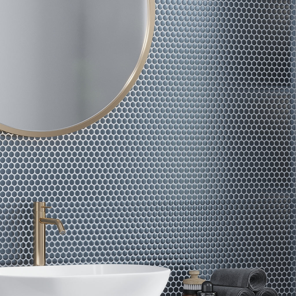 Denim Blue 12x12 Matte Penny Round Porcelain Mosaic Tile (10 pack, 9.87 sq ft/case)