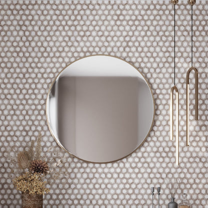 Wooden Beige Eastern White 10x11 Polished Hexagon Marble Mosaic Tile (5 pack, 4.19 sq ft/case)