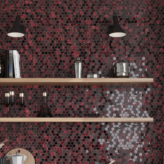 Berry Red 11x11 Glossy Matte Hexagon Glass Mosaic Tile (5 pack, 4.43 sq ft/case)