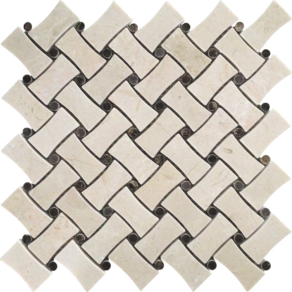 Beige 11x11 Polished Basketweave Crema Marfil Emperador Dark Marble Mosaic Tile (5 pack, 4.2 sq ft/case)