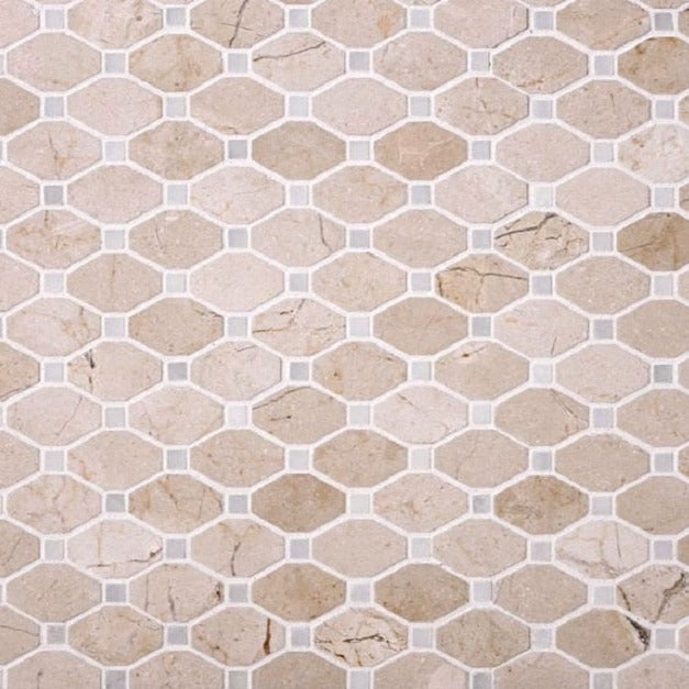 Buff Beige 12x12 Polished Octagon Crema Marfil Eastern White Mosaic Tile (5 pack, 5.08 sq ft/case) - Sample