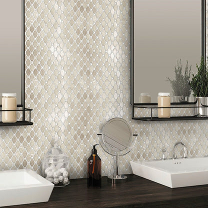 Buff Beige 12x12 Polished Octagon Crema Marfil Eastern White Mosaic Tile (5 pack, 5.08 sq ft/case) - Sample