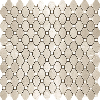 Buff Beige 12x12 Polished Octagon Crema Marfil Eastern White Mosaic Tile (5 pack, 5.08 sq ft/case) - Sample