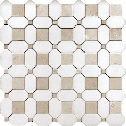 White Beige 12x12 Polished Multi-shaped Thassos Crema Marfil Marble Mosaic Tile (5 pack, 5.17 sq ft/case)