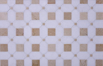 White Beige 12x12 Polished Multi-shaped Thassos Crema Marfil Marble Mosaic Tile (5 pack, 5.17 sq ft/case)