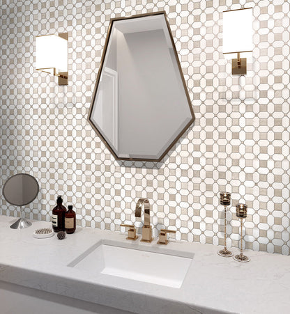 White Beige 12x12 Polished Multi-shaped Thassos Crema Marfil Marble Mosaic Tile (5 pack, 5.17 sq ft/case)