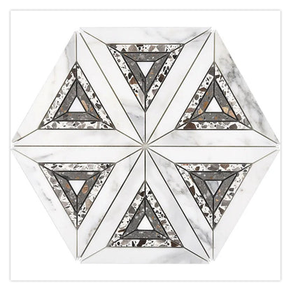 White Gray 9x10 Polished Honed Kaleidoscopic Calacatta Gold, Glacier Terrazzo Marble Mosaic Tile (5 pack, 3.14 sq ft/case)