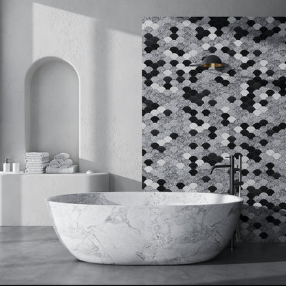 Black Gray 12x12 Honed Fan Fish Scale Terrazzo Limestone Marble Mosaic Tile (5 pack, 5 sq ft/case)