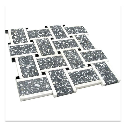 Charcoal Gray White 12x12 Honed Basketweave Terrazzo Dolomite Limestone Marble Mosaic Tile (5 pack, 5.08 sq ft/case)