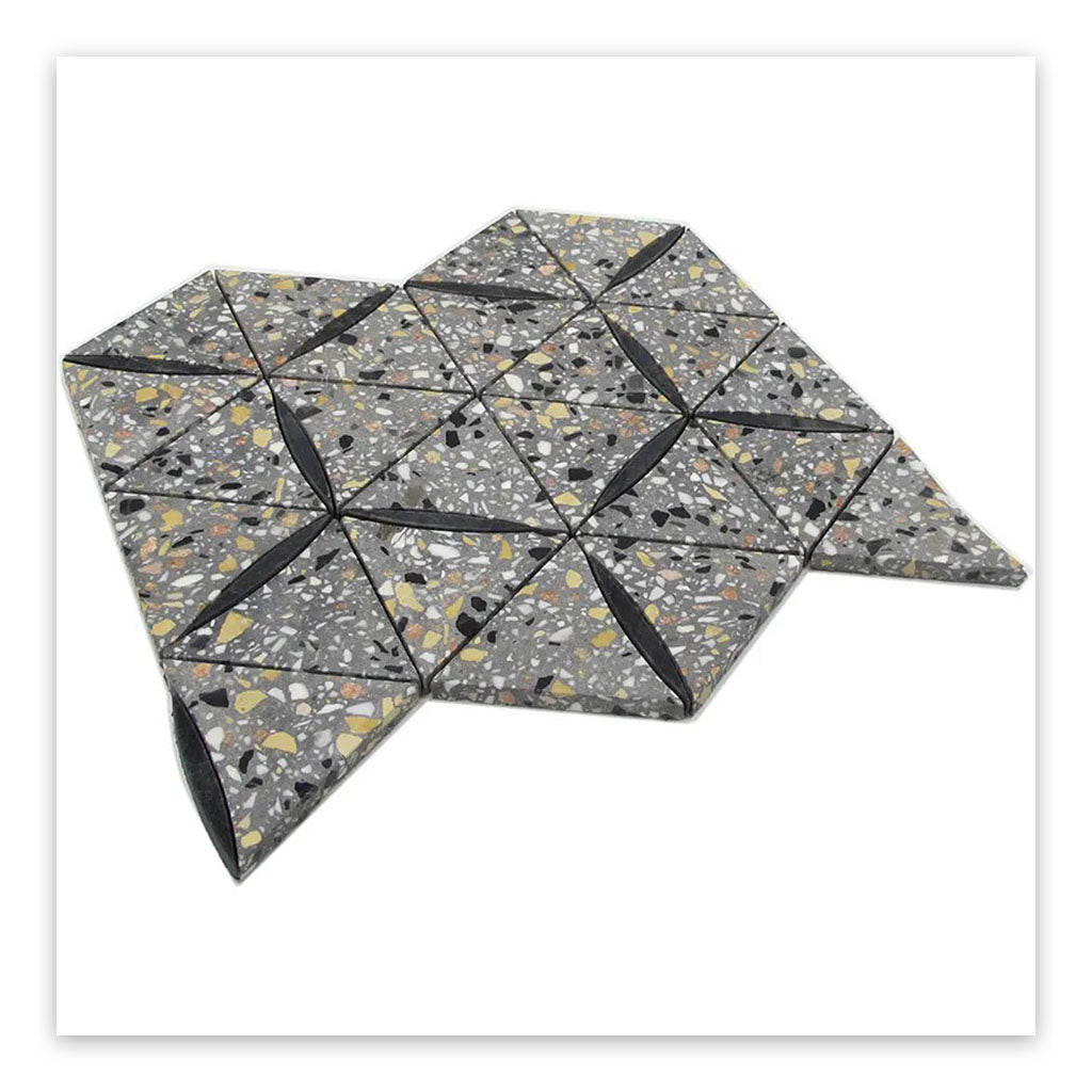 Charcoal Gray Black 11x13 Honed Triangle Terrazzo Marble Mosaic Tile (5 pack, 4.77 sq ft/case) - Sample
