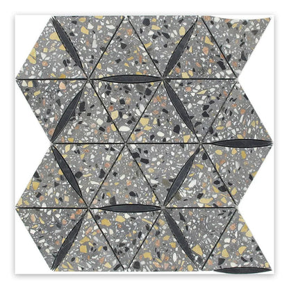 Charcoal Gray Black 11x13 Honed Triangle Terrazzo Limestone Marble Mosaic Tile (5 pack, 4.77 sq ft/case)