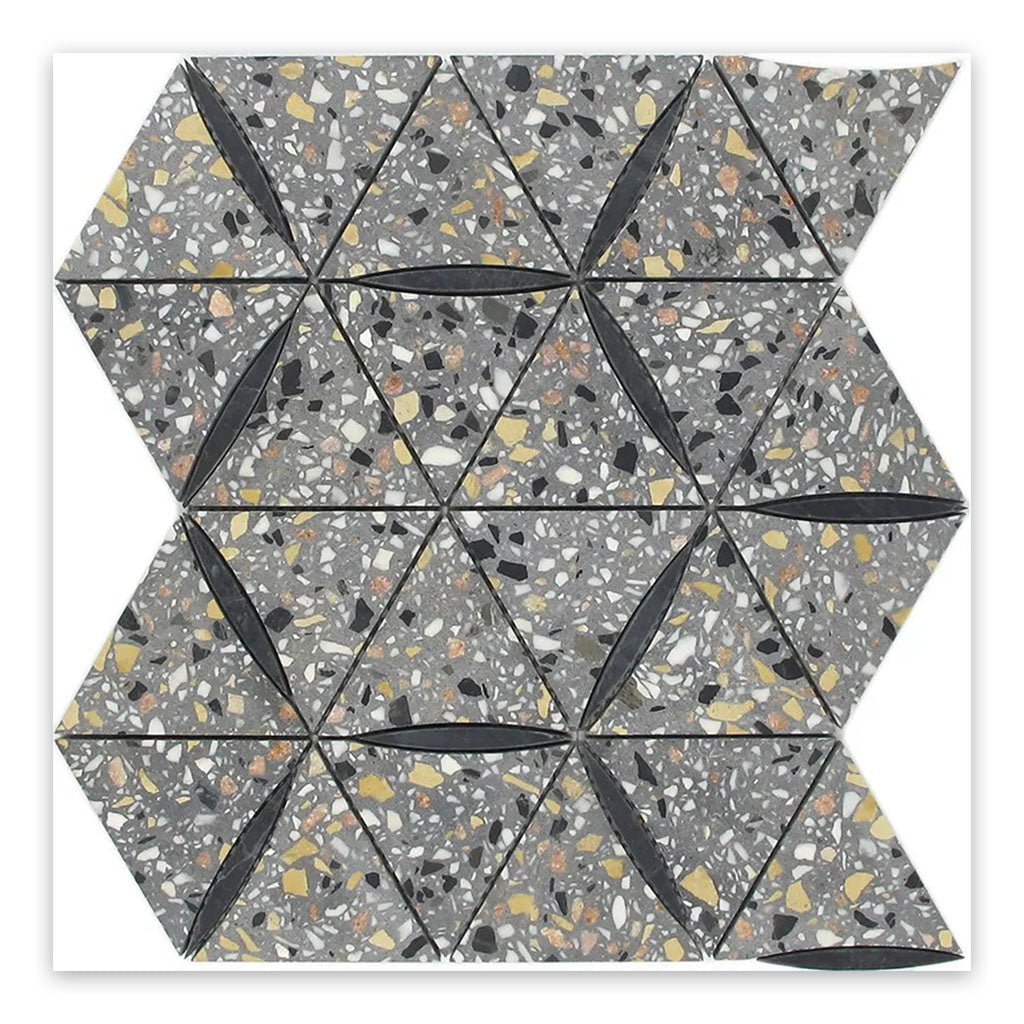Charcoal Gray Black 11x13 Honed Triangle Terrazzo Marble Mosaic Tile (5 pack, 4.77 sq ft/case) - Sample