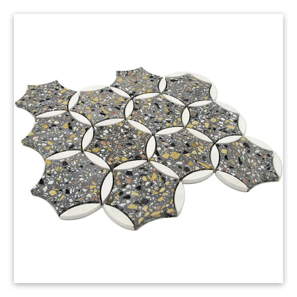 Gray White 12x13 Honed Star Round Terrazzo Marble Mosaic Tile (5 pack, 5.46 sq ft/case) - Sample
