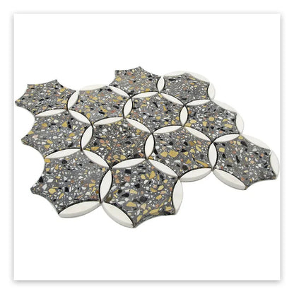 Gray White 12x13 Honed Star Round Terrazzo Marble Mosaic Tile (5 pack, 5.46 sq ft/case) - Sample