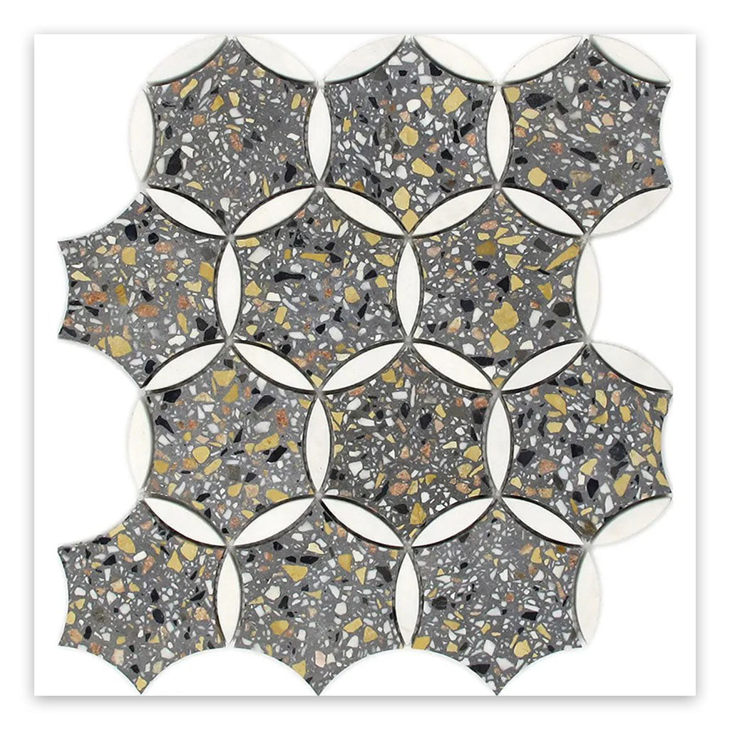 Gray White 12x13 Honed Star Round Terrazzo Marble Mosaic Tile (5 pack, 5.46 sq ft/case) - Sample
