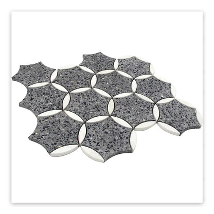 Charcoal Gray Black 12x13 Honed Star Round Terrazzo Dolomite Marble Mosaic Tile (5 pack, 5.46 sq ft/case)