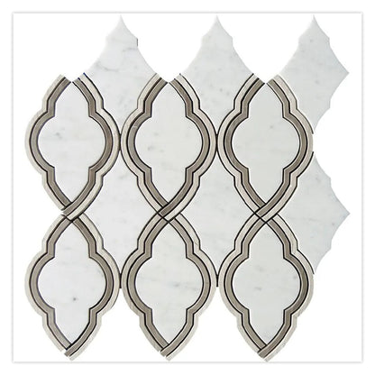 Bianco Carrara, Wooden Grey, Athens Grey 14x14 Polished Arabesque Marble Mosaic Tile (5 pack, 7 sq ft/case)